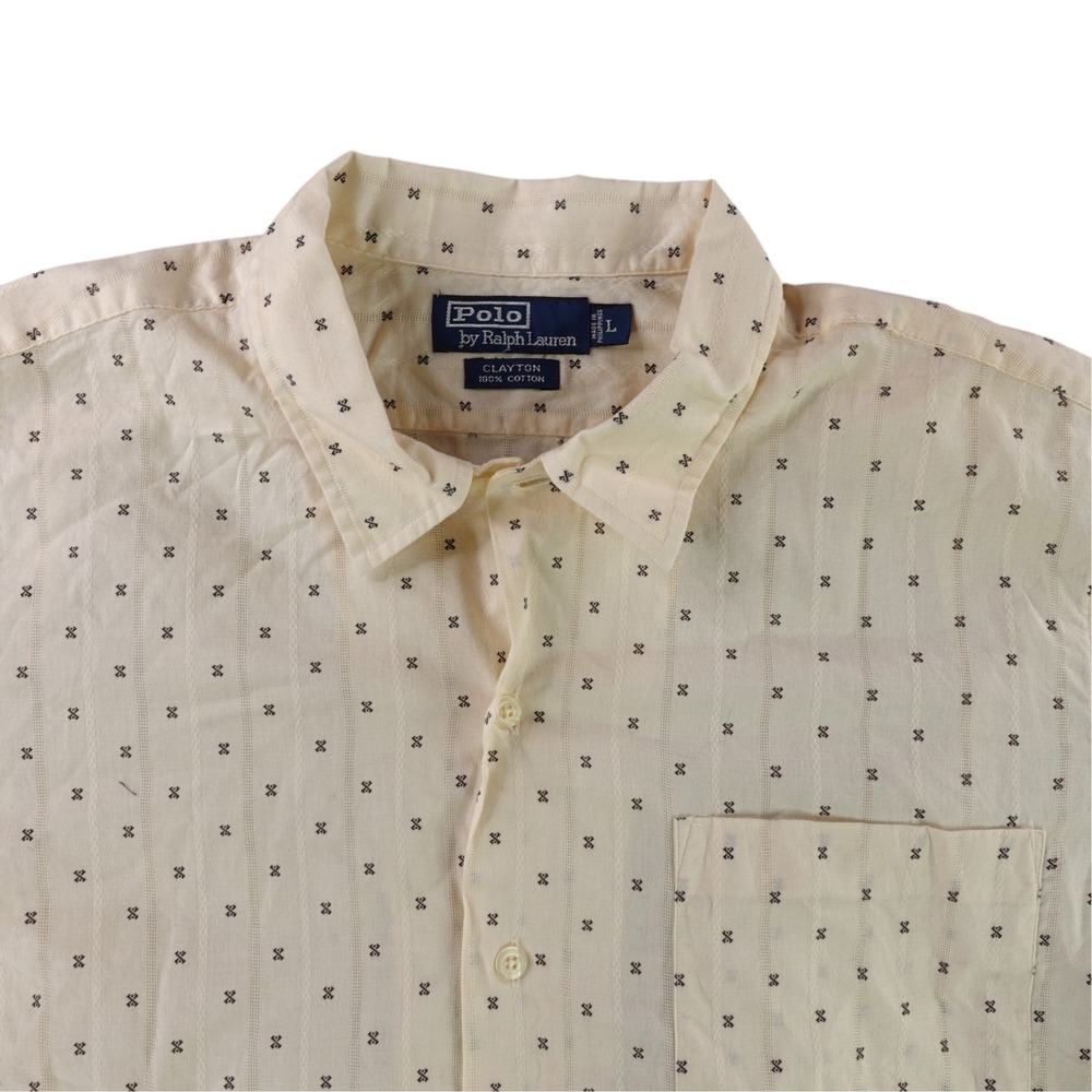 Polo Ralph Lauren Clayton Shirt Mens L Safari Geometric Dobby Cross Pattern 90s